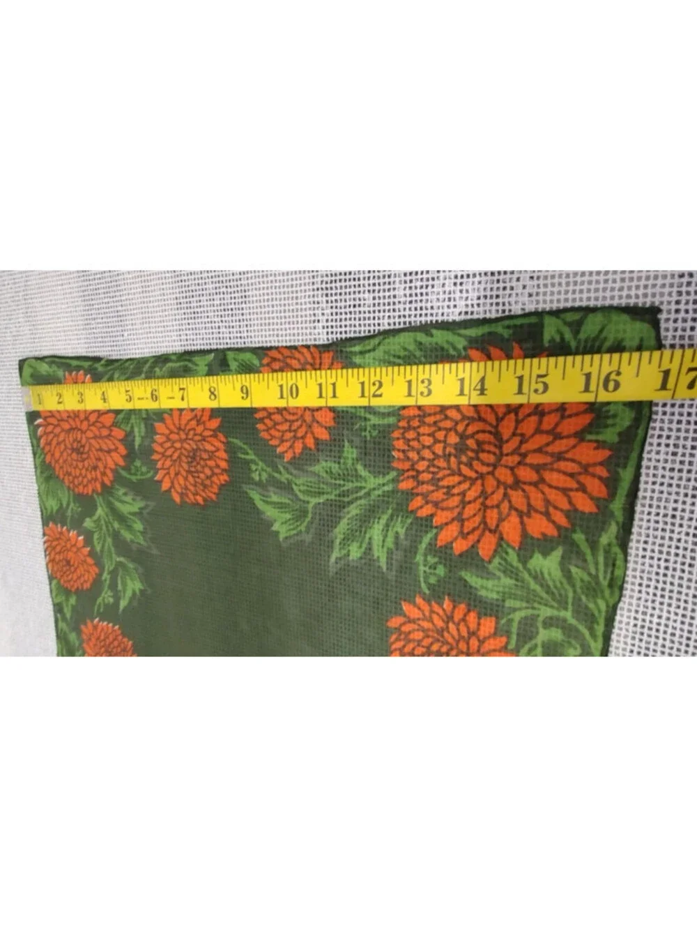 Vintage 40s Orange Floral Handkerchief Fine Silk Neck Scarf 1940s Colors Green